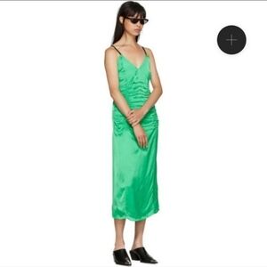 Helmut Lang Ruched Slip Dress in Green Size 4 Double Satin